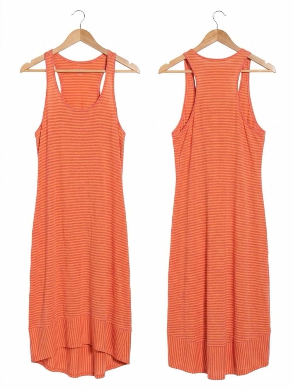 Eileen Fisher Linen Jersey Striped Dress Orange Coral Racerback Midi M Beach